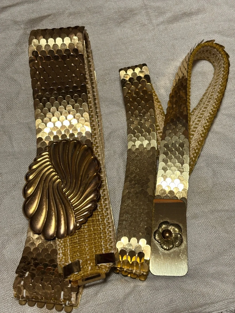 Vintage Gold Sequin Stretch Waist Belt with Decorative Buckle - Women Accessorie